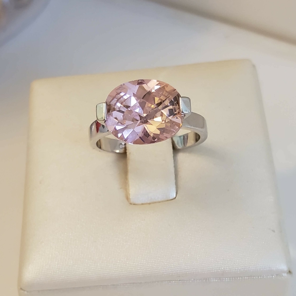 Pink CZ Tension Set Ring